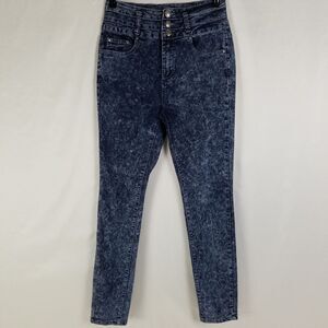 Iris Jeans Juniors 7 Blue High Rise‎ Womens Skinny Leg Triple Button Denim